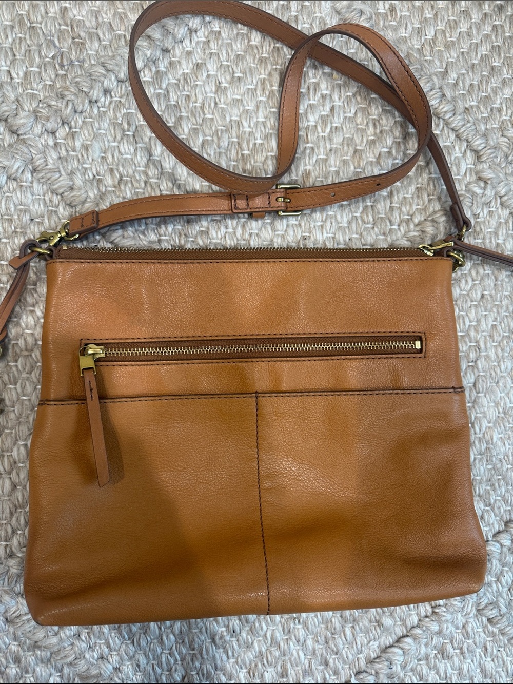 Fossil Leather Crossbody Bag in Cognac Brown